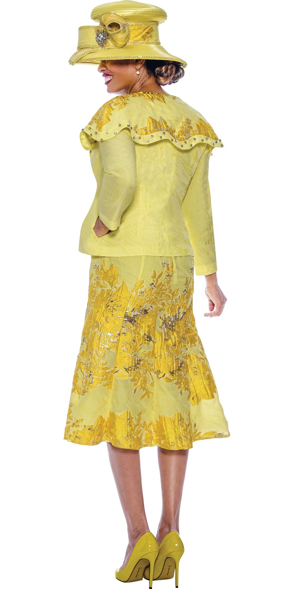 Divine Queen 2392 - Yellow - 2 PC Metallic Jacquard Dress and Jacket