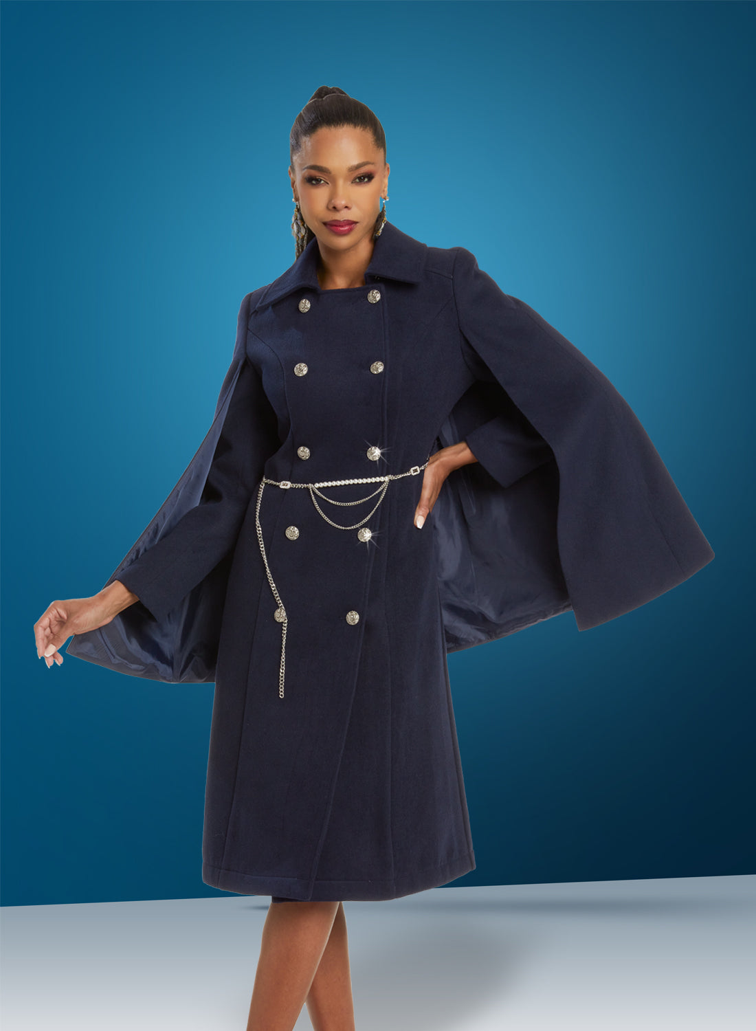 Donna Vinci - 12038 - Navy - Wool Blend Cape Coat Dress