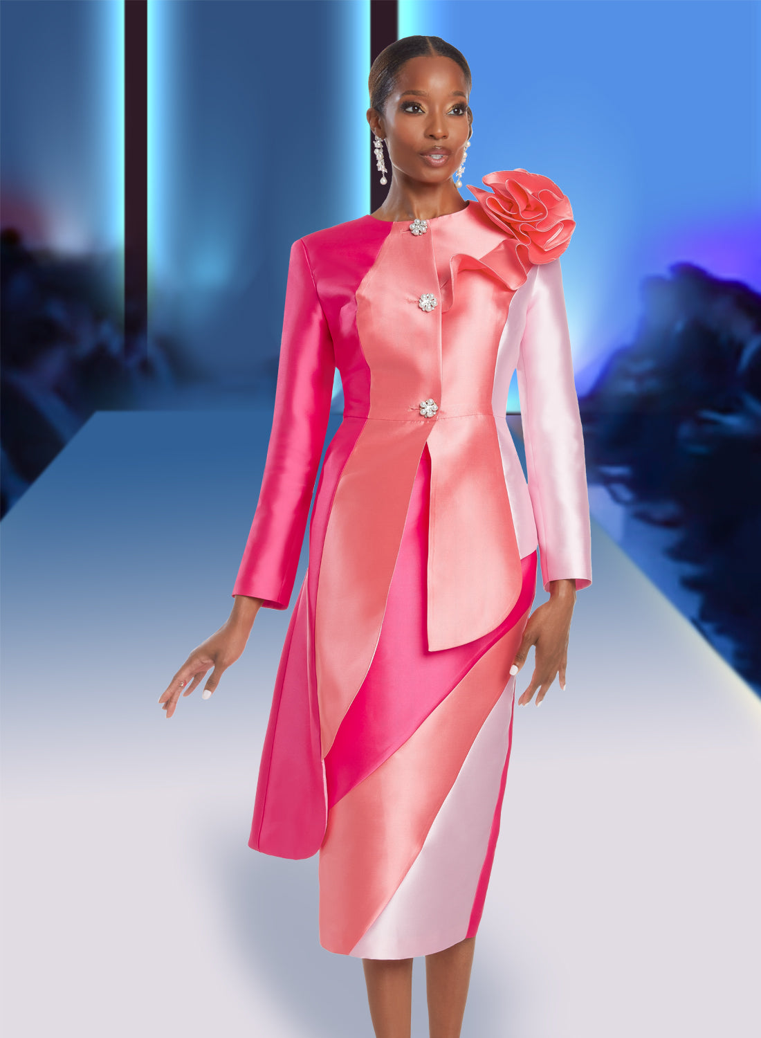 Donna Vinci - 12053 - Pinks - Colorblock 2pc Skirt Suit