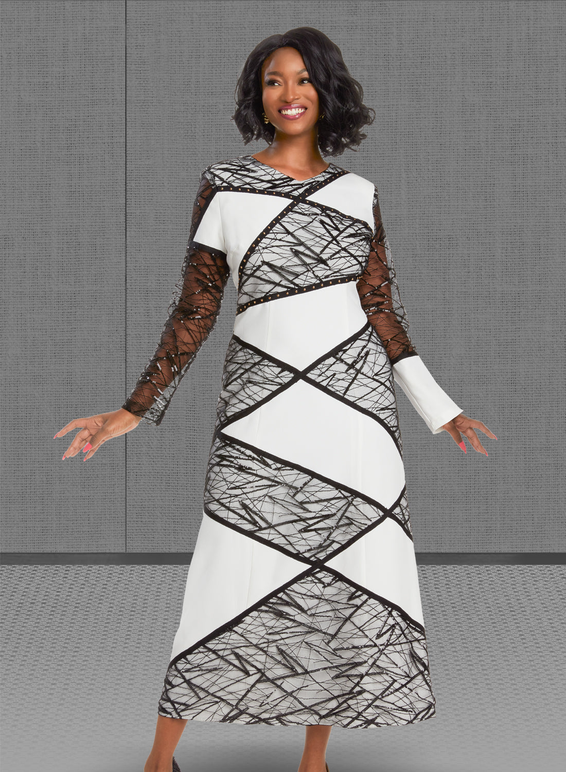 Donna Vinci - 12061 -  Off White Black - Sequin and Lace Novelty Dress
