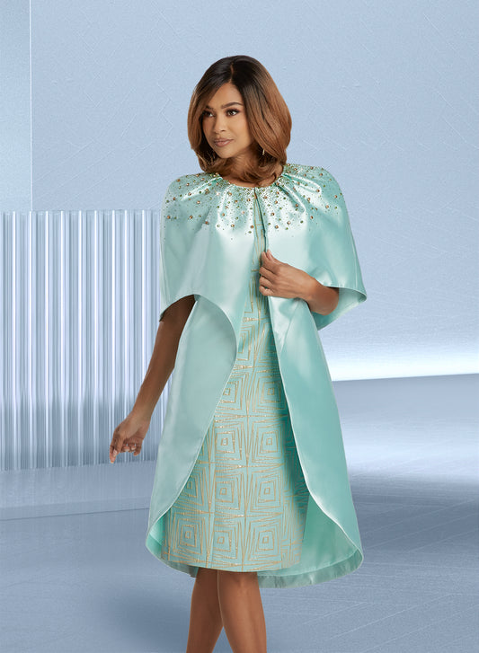 Donna Vinci 12090 - Mint - Brocade Dress with Embellished Jacket