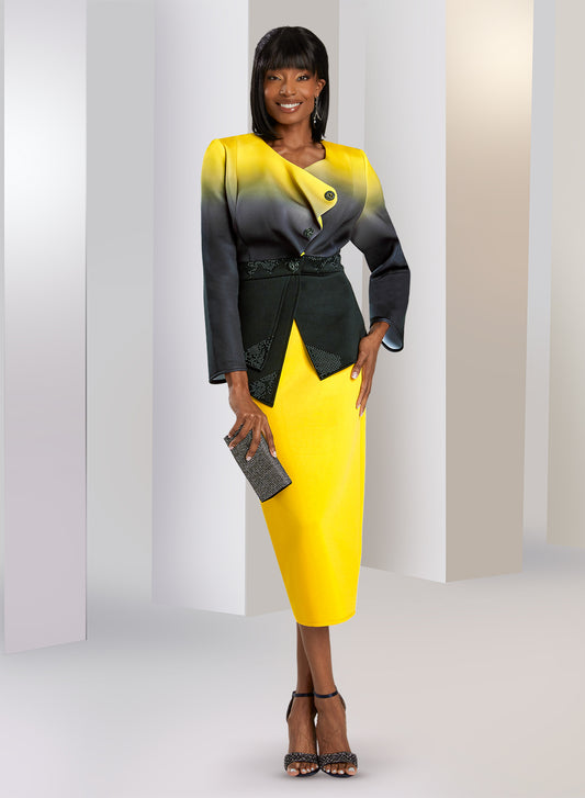 Donna Vinci 12096 - Yellow Black - Ombre Scuba Skirt Suit