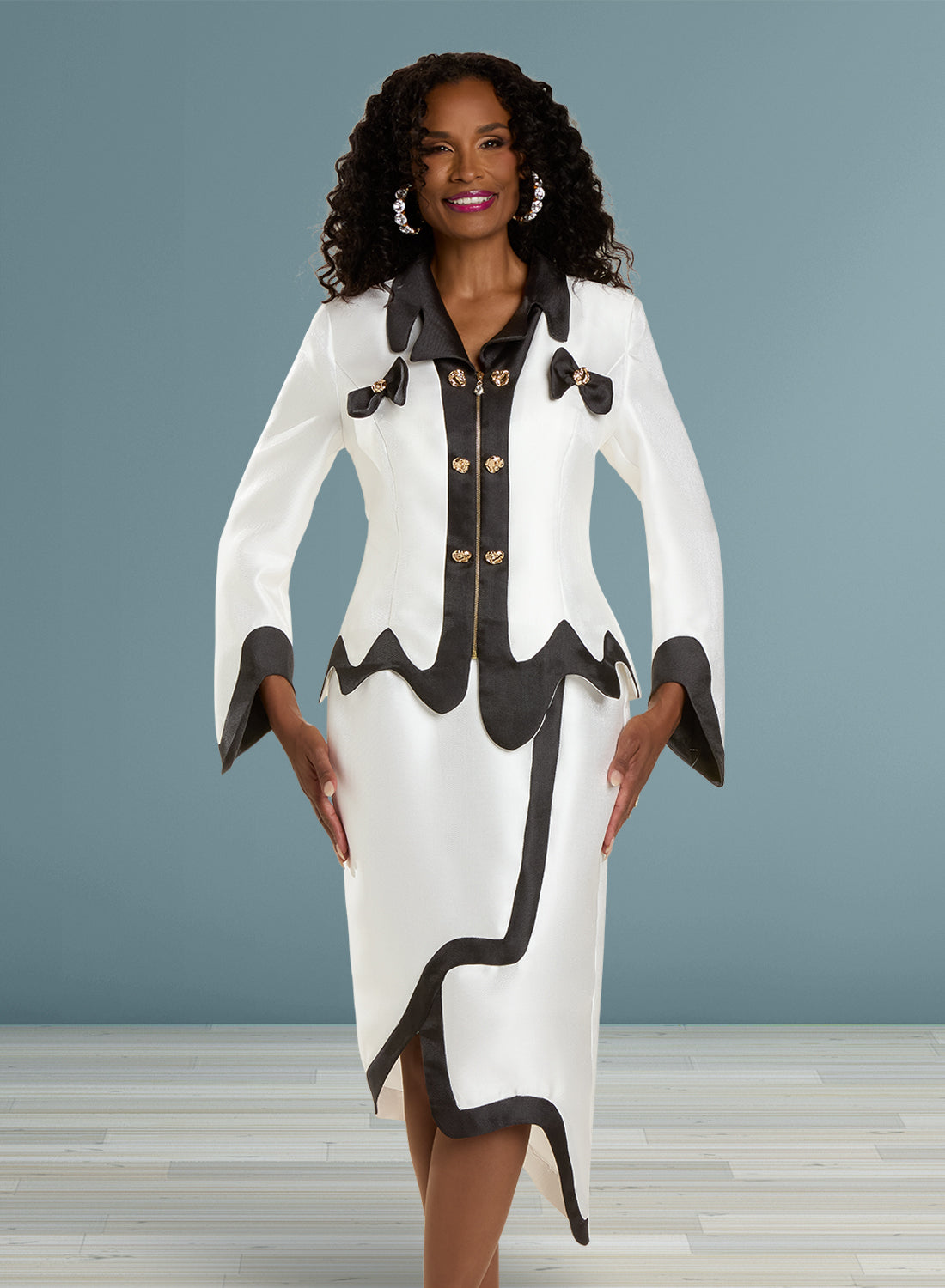 Donna Vinci 12143 - White - Asymmetrical Skirt Suit – ExpressURWay.Shop