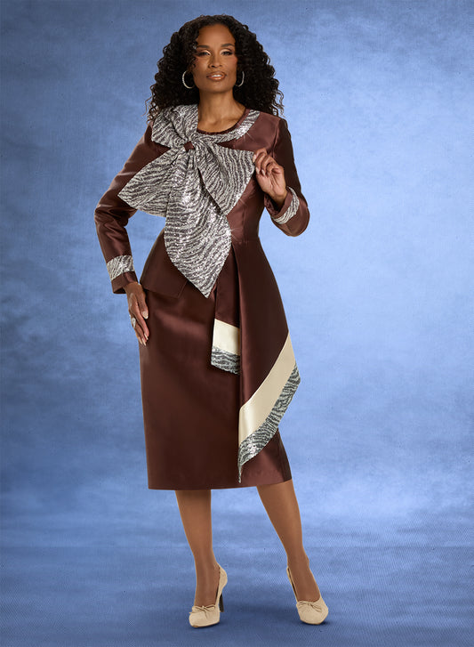 Donna Vinci 12145 - Brown - Animal Print Sequin Skirt Suit