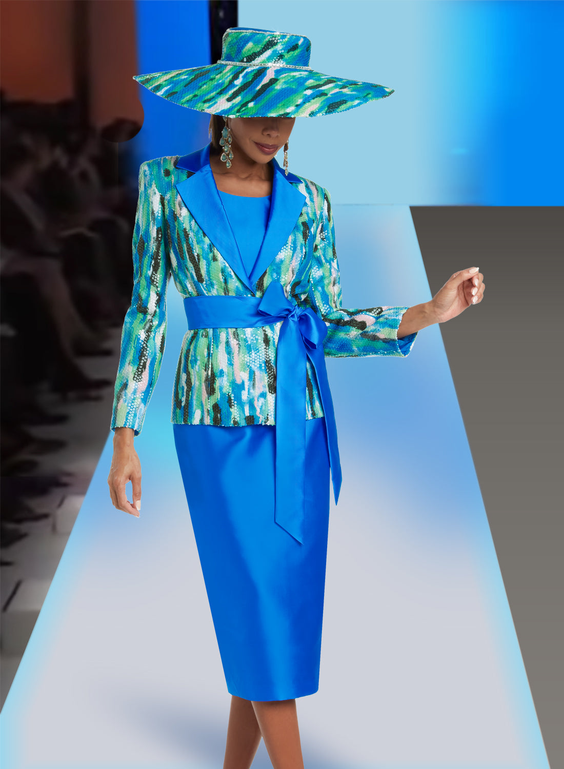 Donna Vinci - 5811 - Royal - Sequin Jacket 3pc Skirt Suit