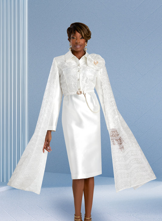 Donna Vinci 5832 - White - Cloak Sleeve Novelty Lace Dress