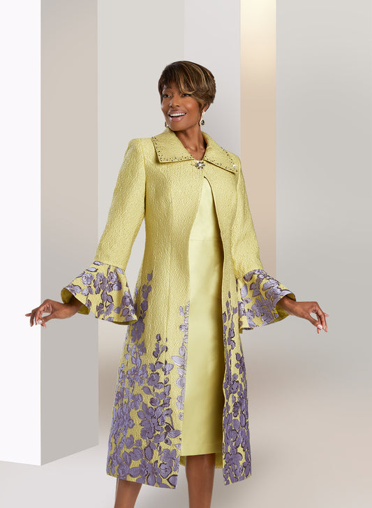 Donna Vinci 5836 - Citron Lavender - Floral Embroidery Dress w/ Jacket