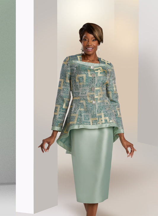 Donna Vinci 5839 - Mint - Brocade Silk Skirt Suit