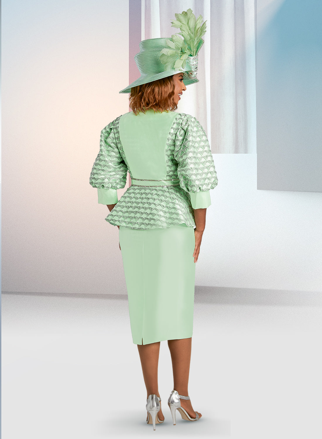 Donna Vinci 5845 - Mint - 3pc Silk Skirt Suit