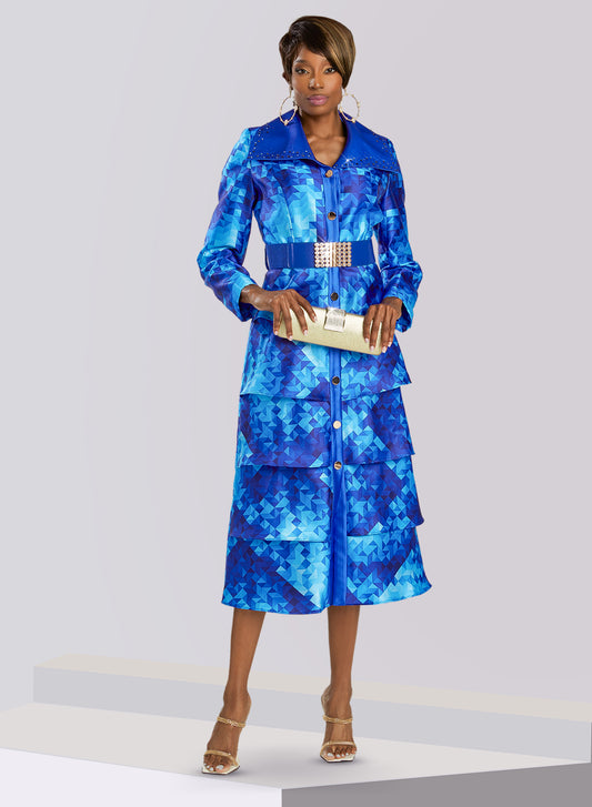 Donna Vinci 5846 - Royal - Geometric Print Dress With Belt
