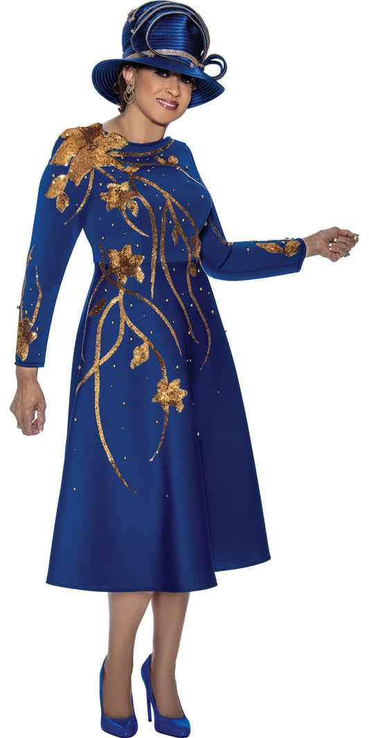 Dorinda Clark Cole 309011 - Royal - Flower Embellished Scuba Dress