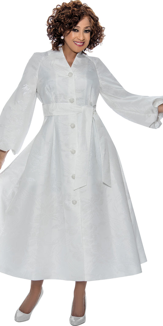 Dorinda Clark Cole 309031 - White - Jacquard Print Dress with Sash Belt