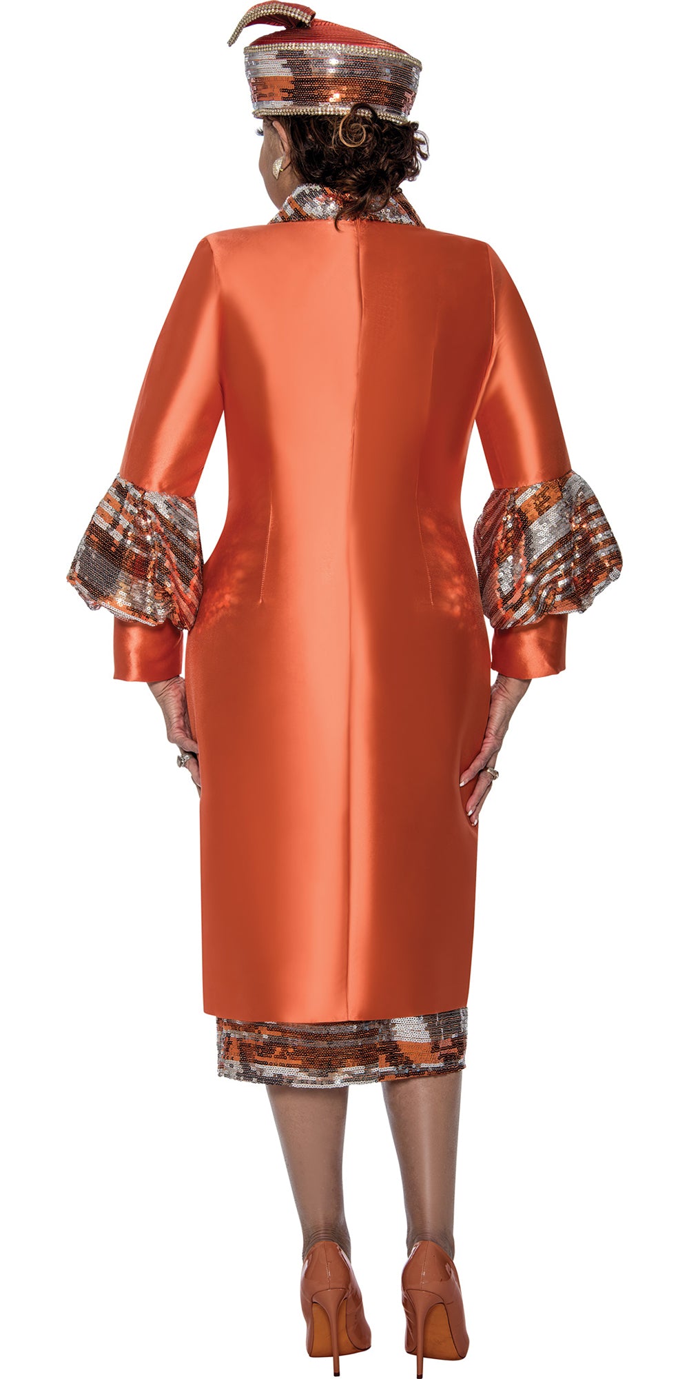 Dorinda Clark Cole 309052 - Orange - Twill Sequin Skirt Suit