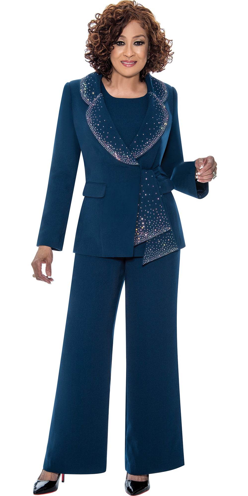 Dorinda Clark Cole 309093 - Navy - 3 pc Rhinestone Embellished Pant Suit