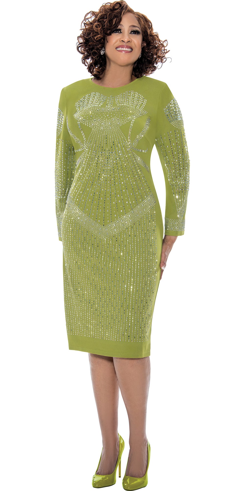 Dorinda Clark Cole 309141 - Olive - Crystal Pattern Knit Dress