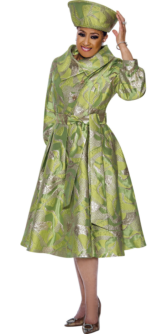 Dorinda Clark Cole - 5111 - Lime - Jacquard Print Tie Waist Dress