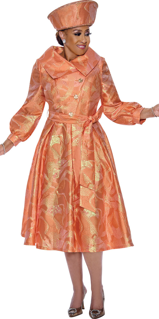 Dorinda Clark Cole - 5111 - Tangerine - Jacquard Print Tie Waist Dress