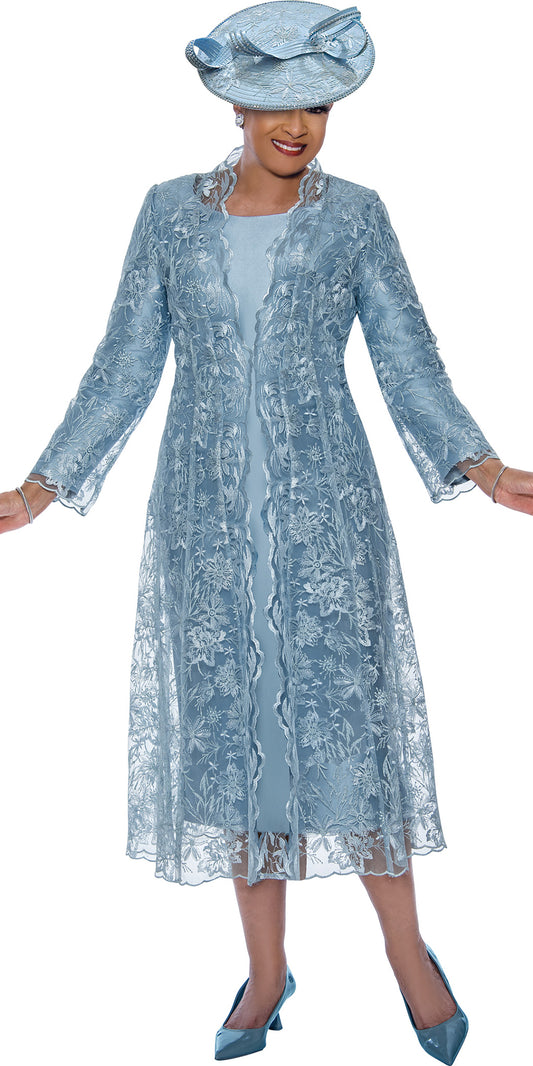 Dorinda Clark Cole 5312 -Blue - Twill Dress with Lace Jacket