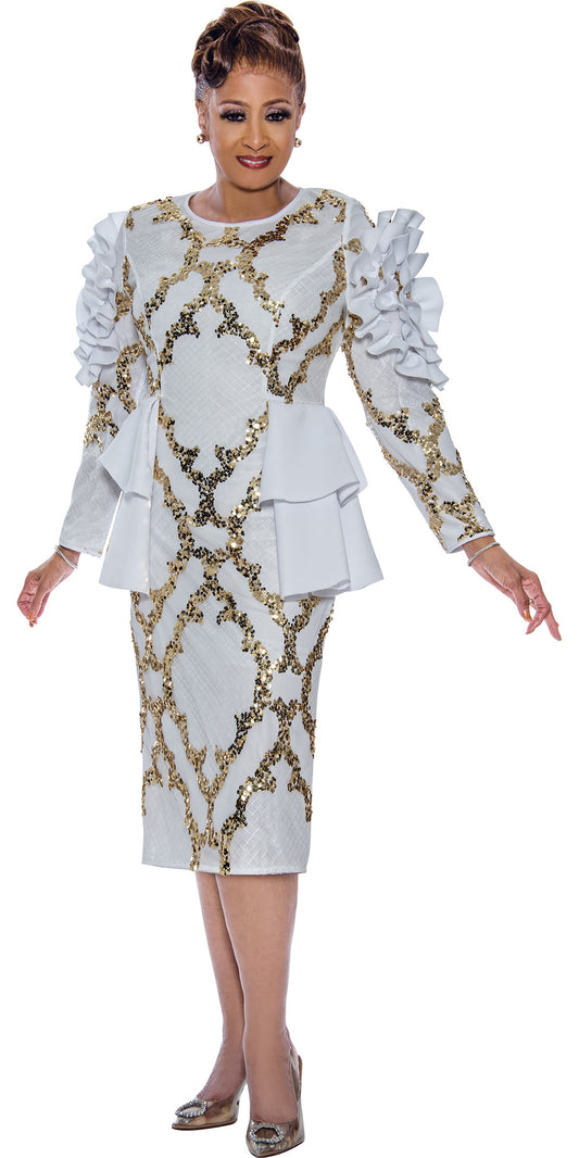 Dorinda Clark Cole 5351 - White Gold - Sequin Embellished Scuba Dress