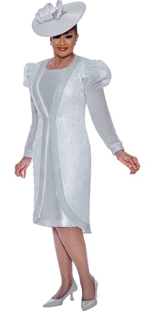 Dorinda Clark Cole 5362 - White - Twill Dress with Mesh Jacket