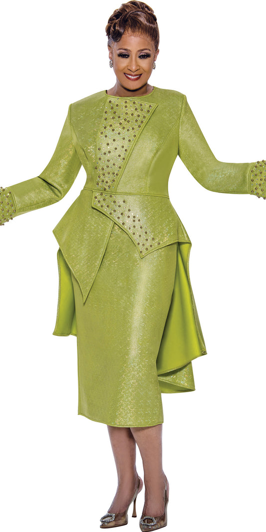 Dorinda Clark Cole 5402 - Green - Stud Embellished  Novelty Fabric Skirt Suit