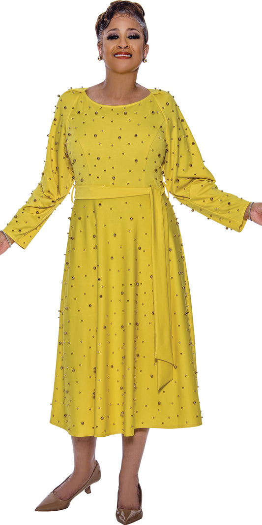 Dorinda Clark Cole 5461 -Light Gold - Pearl Embellished Knit Dress