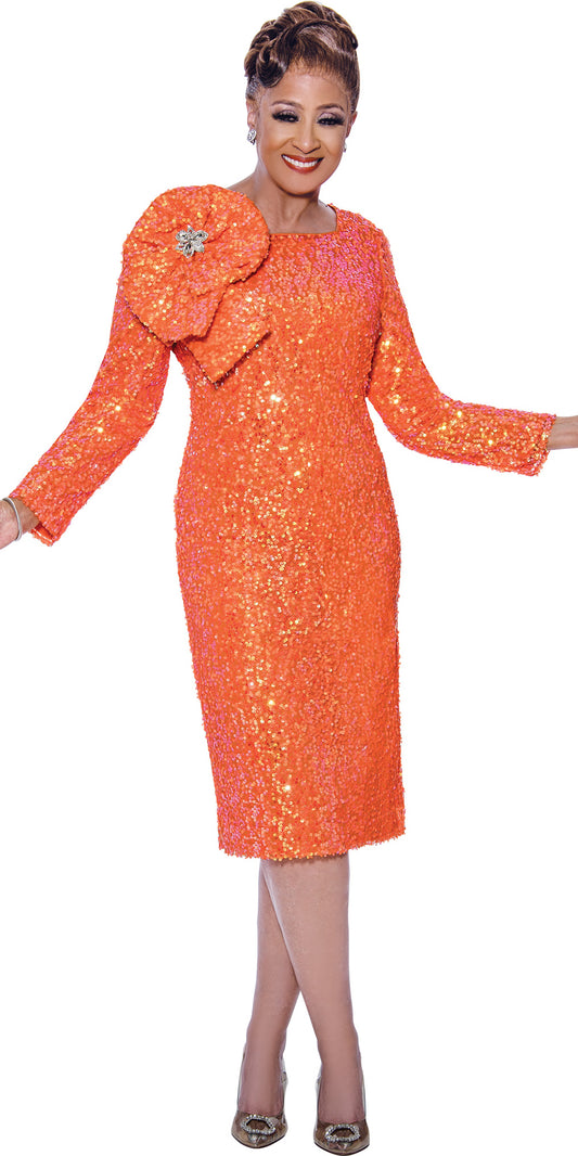 Dorinda Clark Cole 5471 - Orange - Sequin Flower Dress