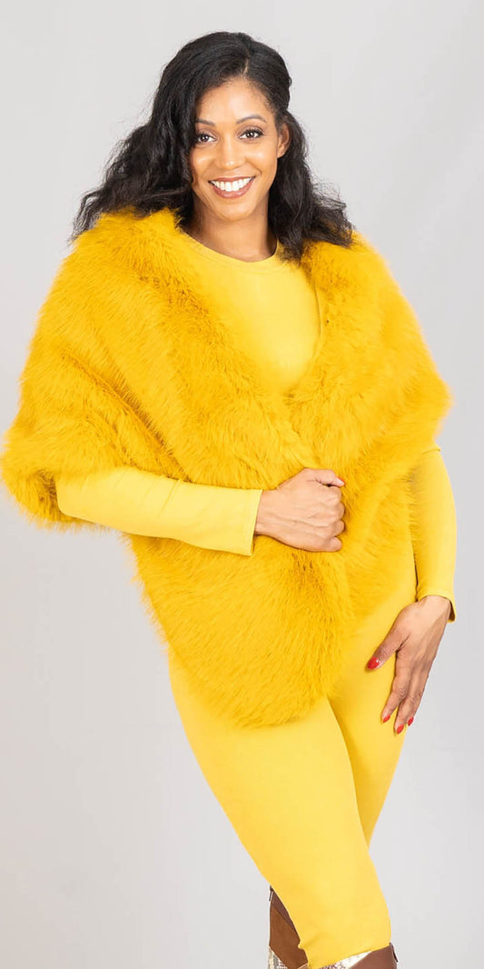 Fashion HX301 - Mustard - Faux Fur Cape