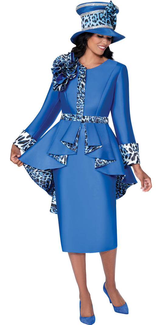 GMI 400552 - Royal - Leopard Twill Skirt Suit