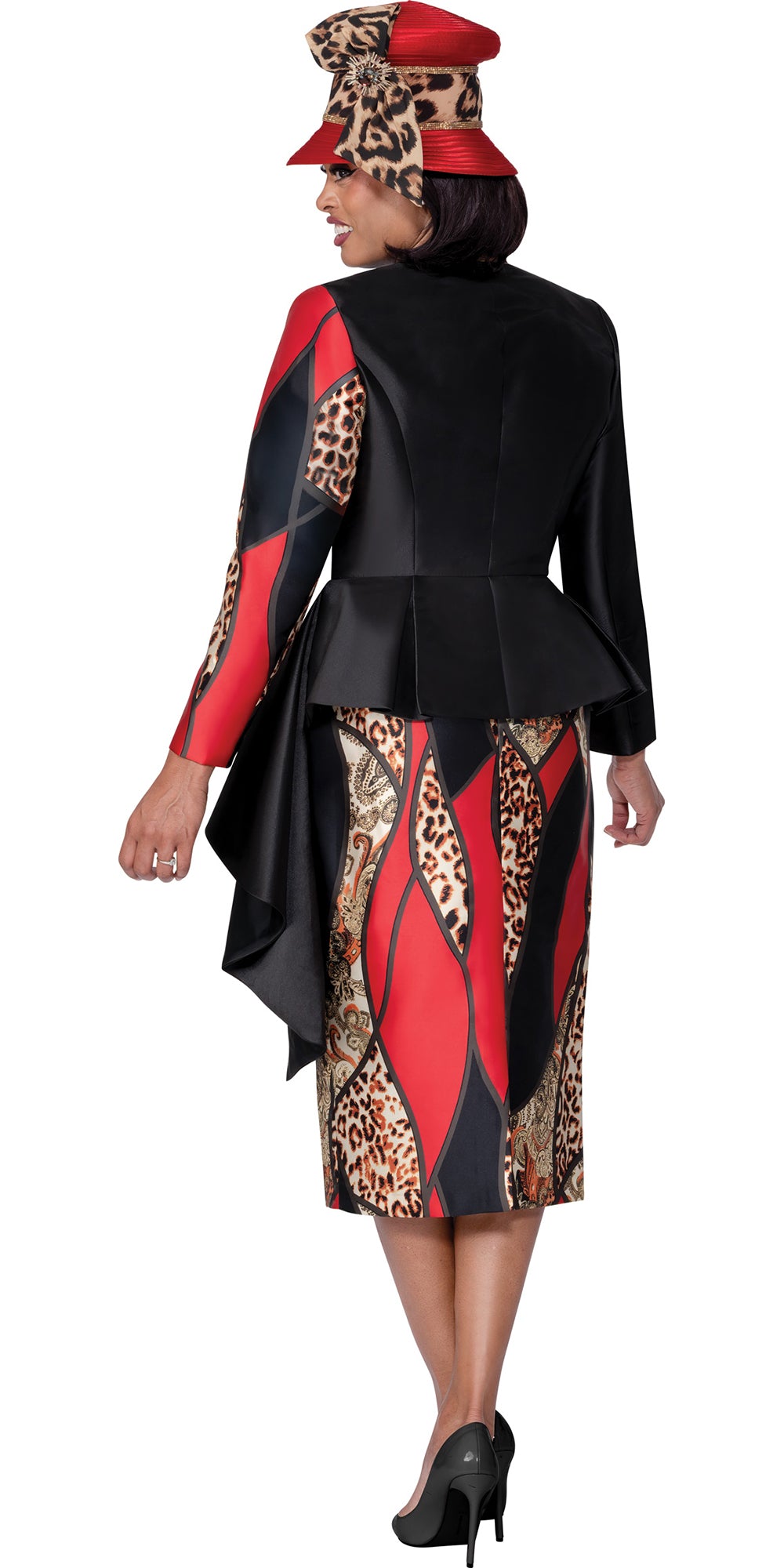 GMI 400563 - Multi Red - 3 pc Animal Color Block Skirt Suit