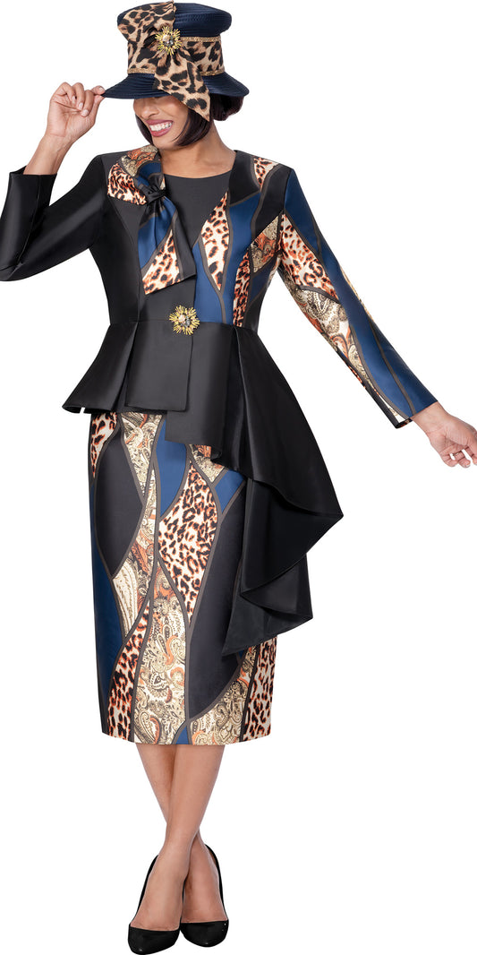 GMI 400563 - Multi Blue - 3 pc Animal Color Block Skirt Suit