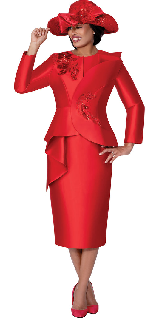 GMI 400572 - Red - Embellished Twill Skirt Suit