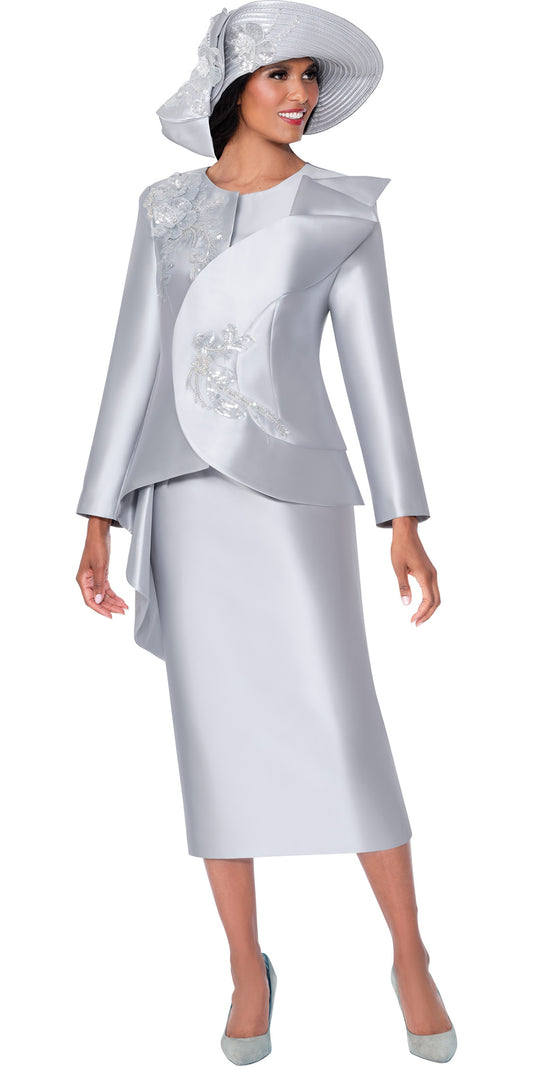 GMI 400572 - Silver - Embellished Twill Skirt Suit