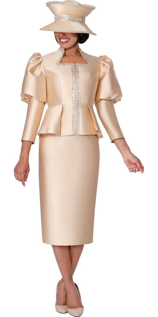 GMI 400672 - Champagne - Crystal Trim Skirt Suit