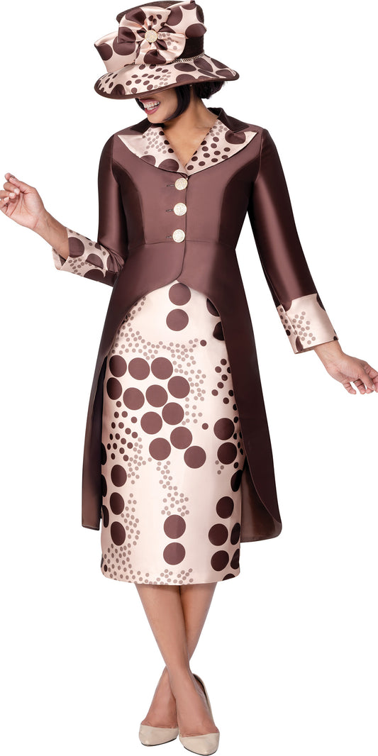 GMI 400682 - Brown - Twill Dot Skirt Suit