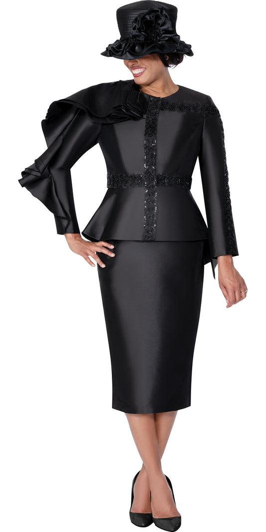 GMI 401042 - Black - Shoulder Detail Twill Skirt Suit