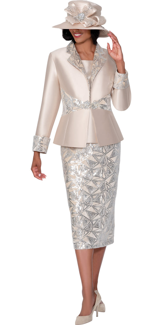 GMI 401053 - Champagne - 3 pc Novelty Fabric Skirt Suit