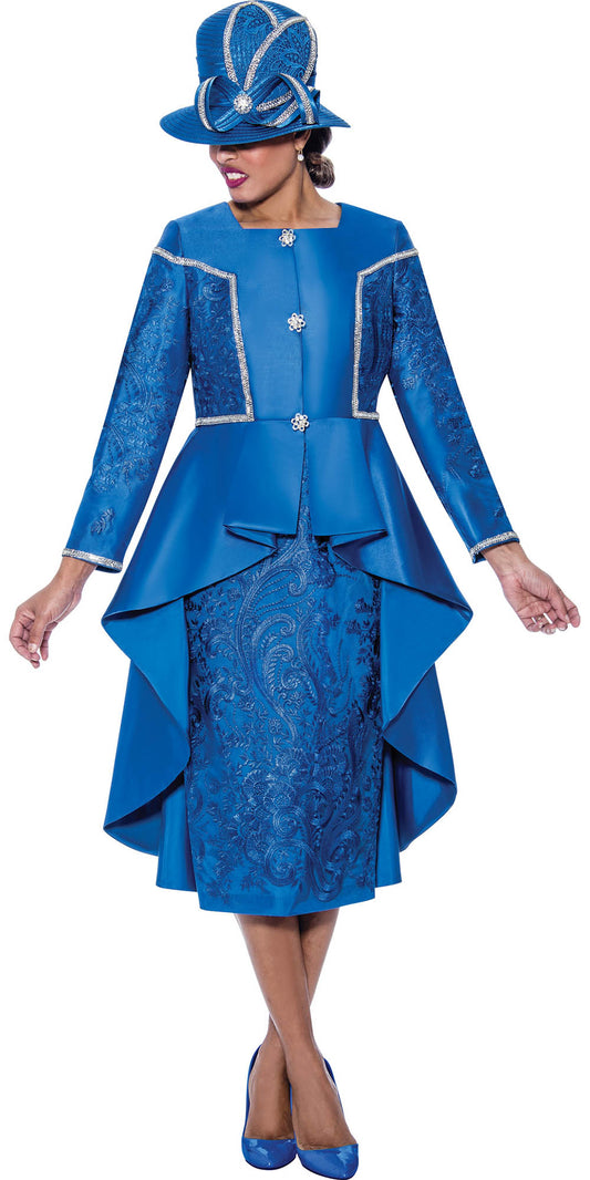 GMI - 10052 - Royal - 2 PC High Low Lace and Twill Skirt Suit