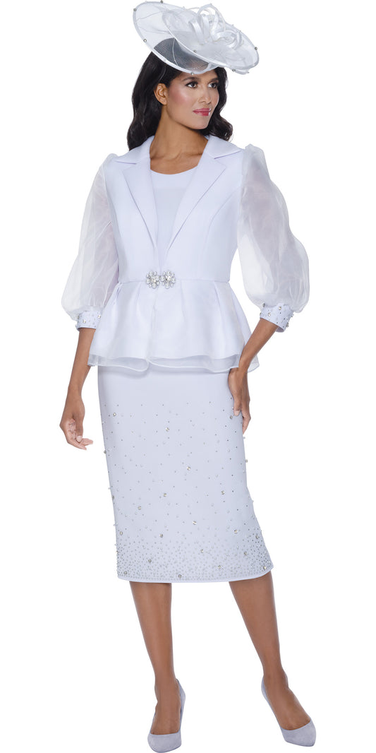 GMI 400503 - White - Organza Embellished Skirt Suit