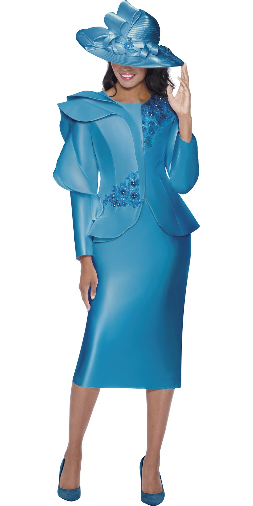 GMI 400852 - Turquoise - Twill Crystal Embellished Skirt Suit