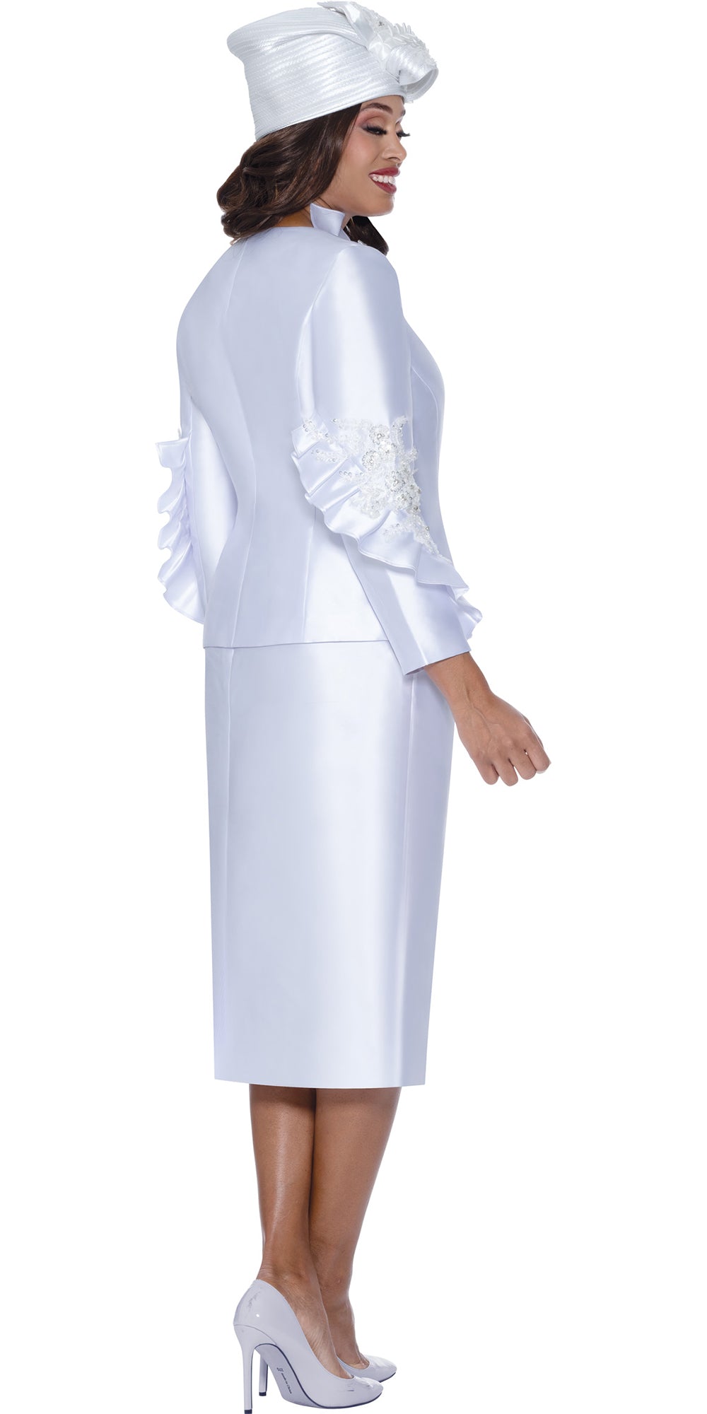 GMI 400862 - White - Twill Ruffle Trim Skirt Suit