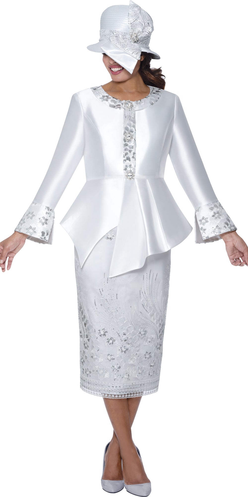 GMI 400912 - White - Twill Mesh Skirt Suit with Sequin Embellishment