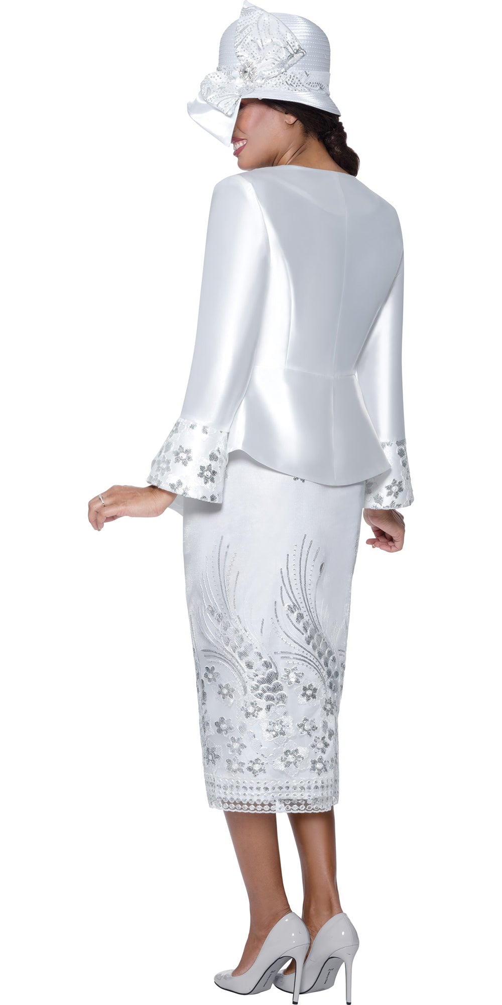 GMI 400912 - White - Twill Mesh Skirt Suit with Sequin Embellishment