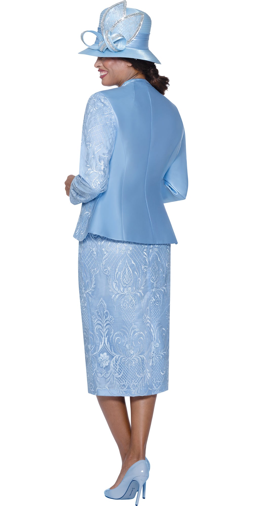 GMI 400932 - Baby Blue - Twill Lace Skirt Suit