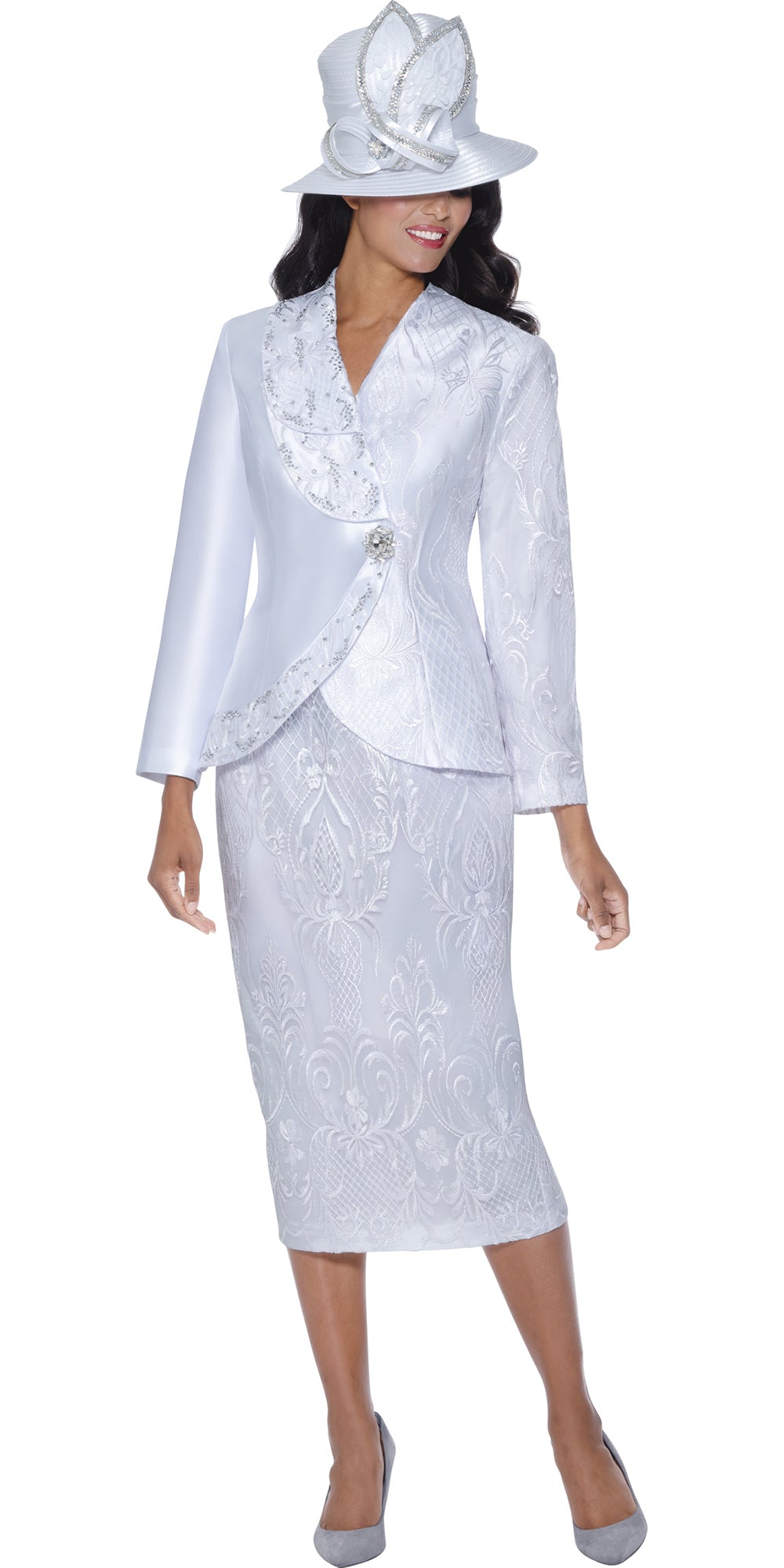 GMI 400932 - White - Twill Lace Skirt Suit