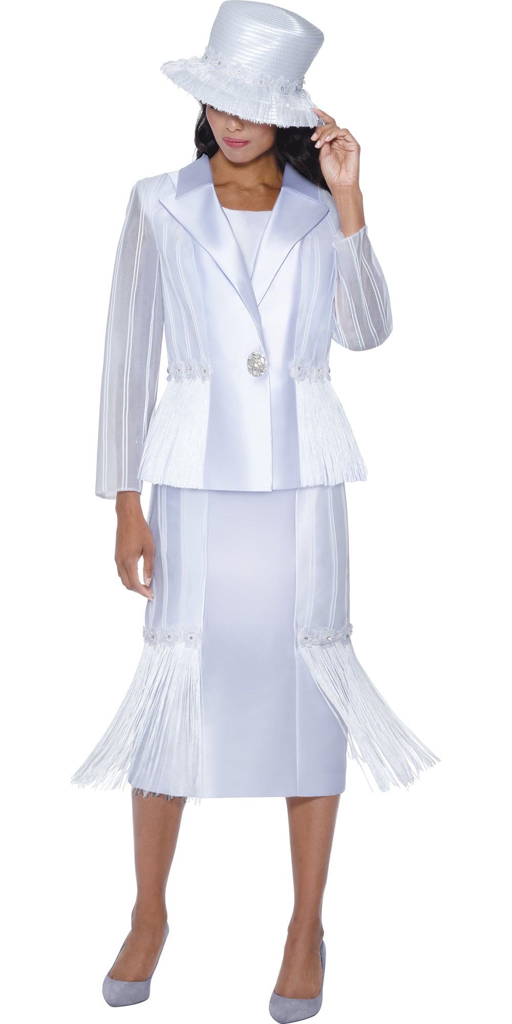 GMI 400943 - White - Twill Fringe Skirt Suit