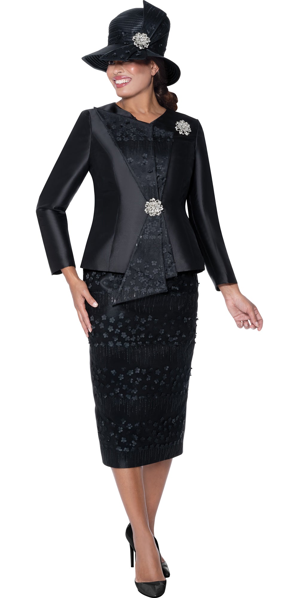 GMI 400952 - Black - Twill Embellished Bead Skirt Suit