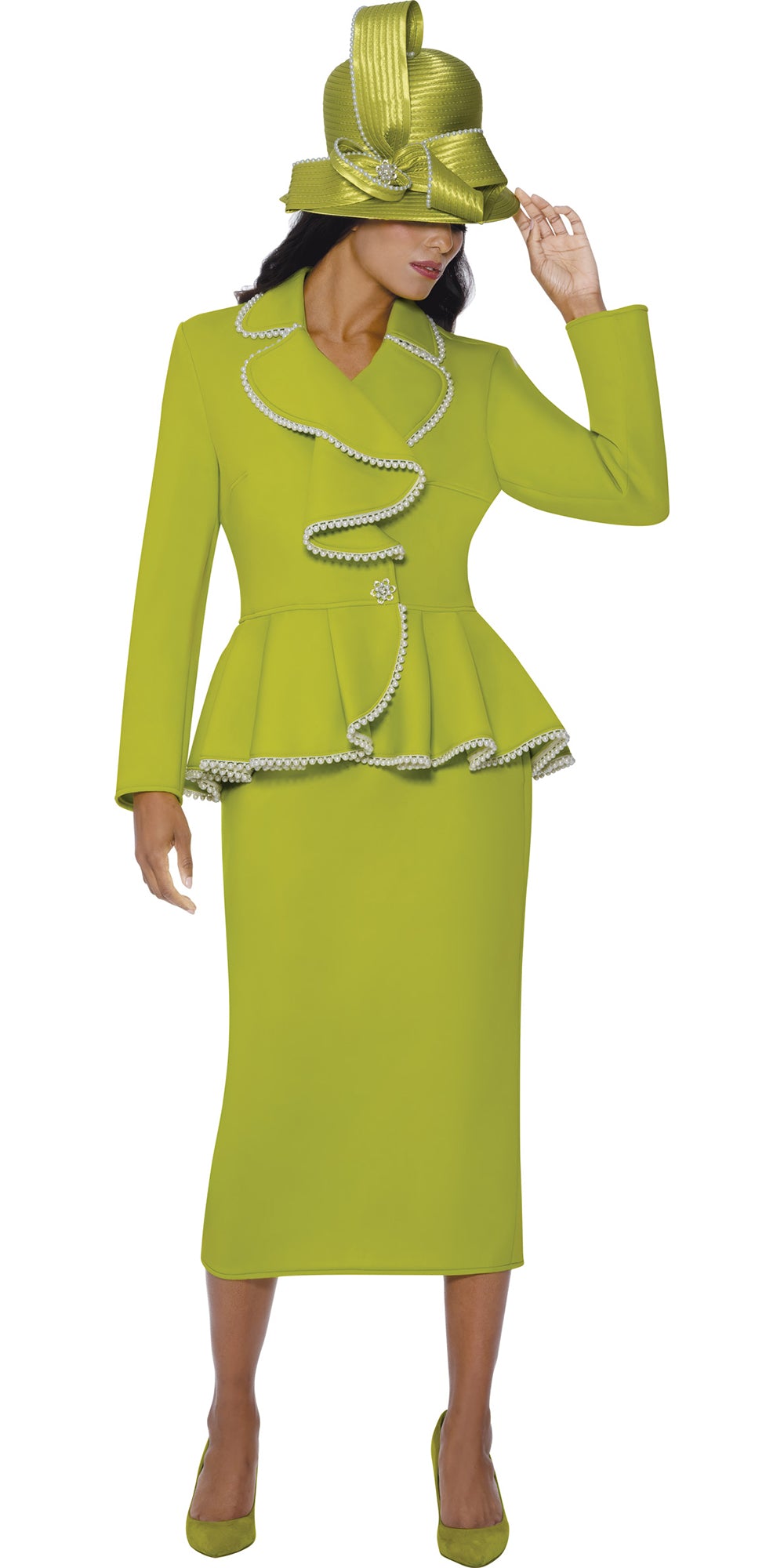 GMI 400972 - Lime Green - Scuba Pearl Trim Skirt Suit