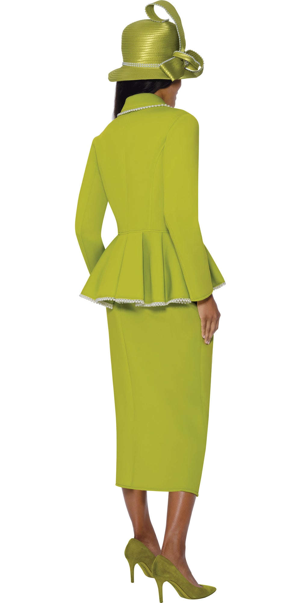 GMI 400972 - Lime Green - Scuba Pearl Trim Skirt Suit