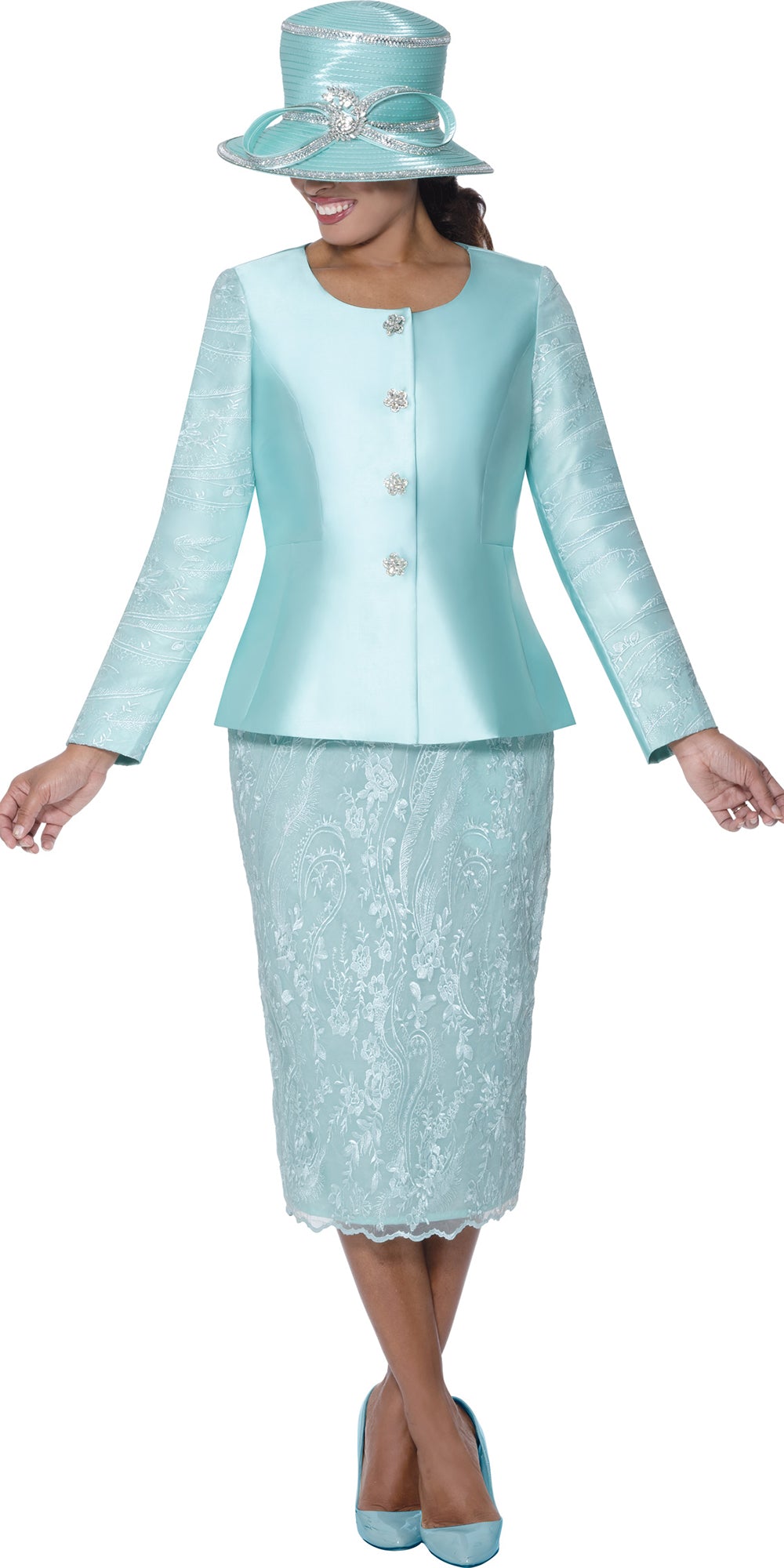 GMI 900982 - Sea Green - Lace and Twill Skirt Suit